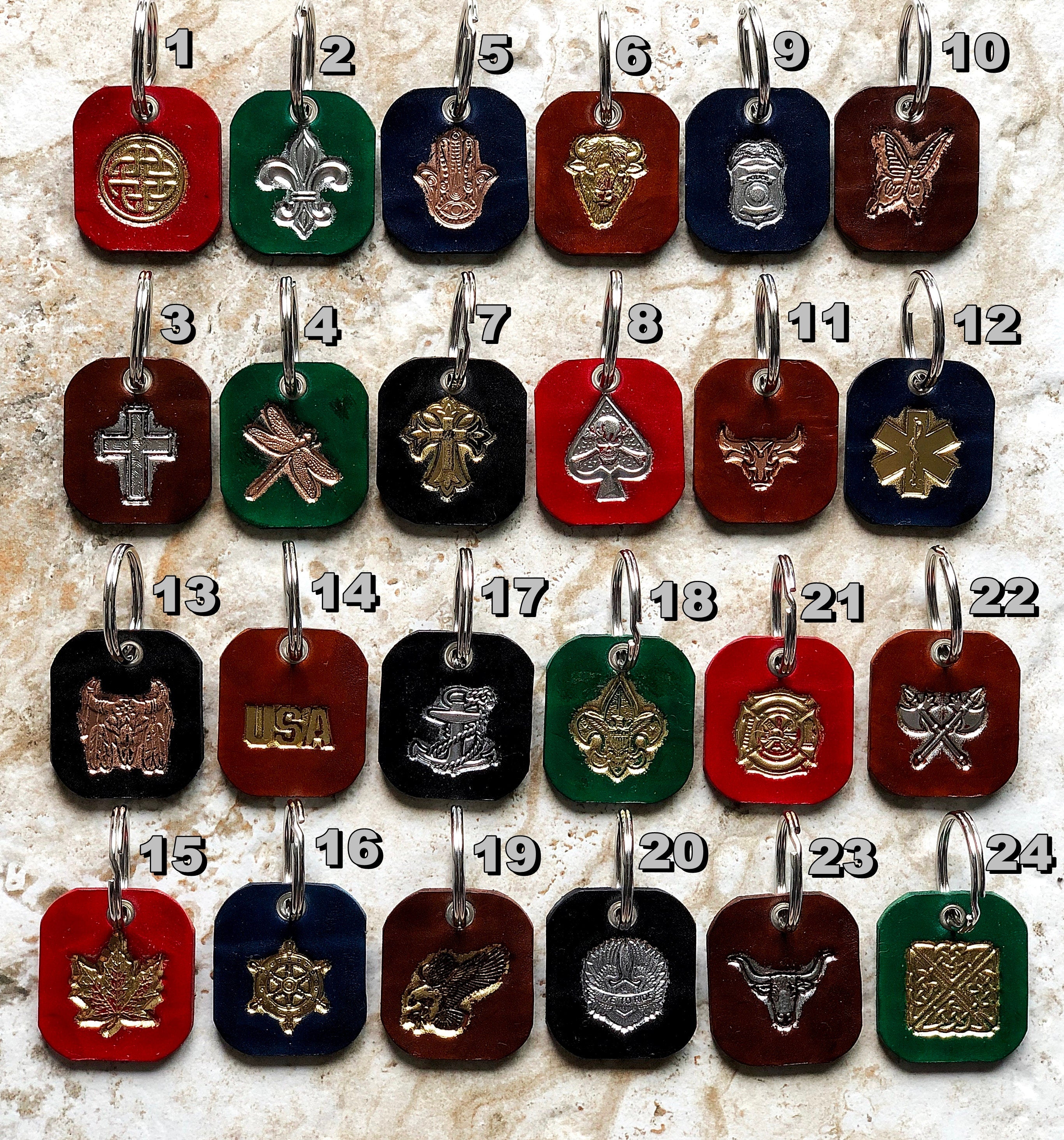 New Accented Leather Key Chains Keychains Keyfob Keyring Keyholder Limited Handmade Real Thick Tooled Embossed Engraved Unforgettable Gift